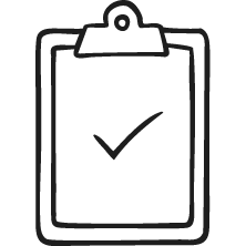 Icon of a clipboard with a checkmark, representing batch-level dog food nutrition testing and consistency